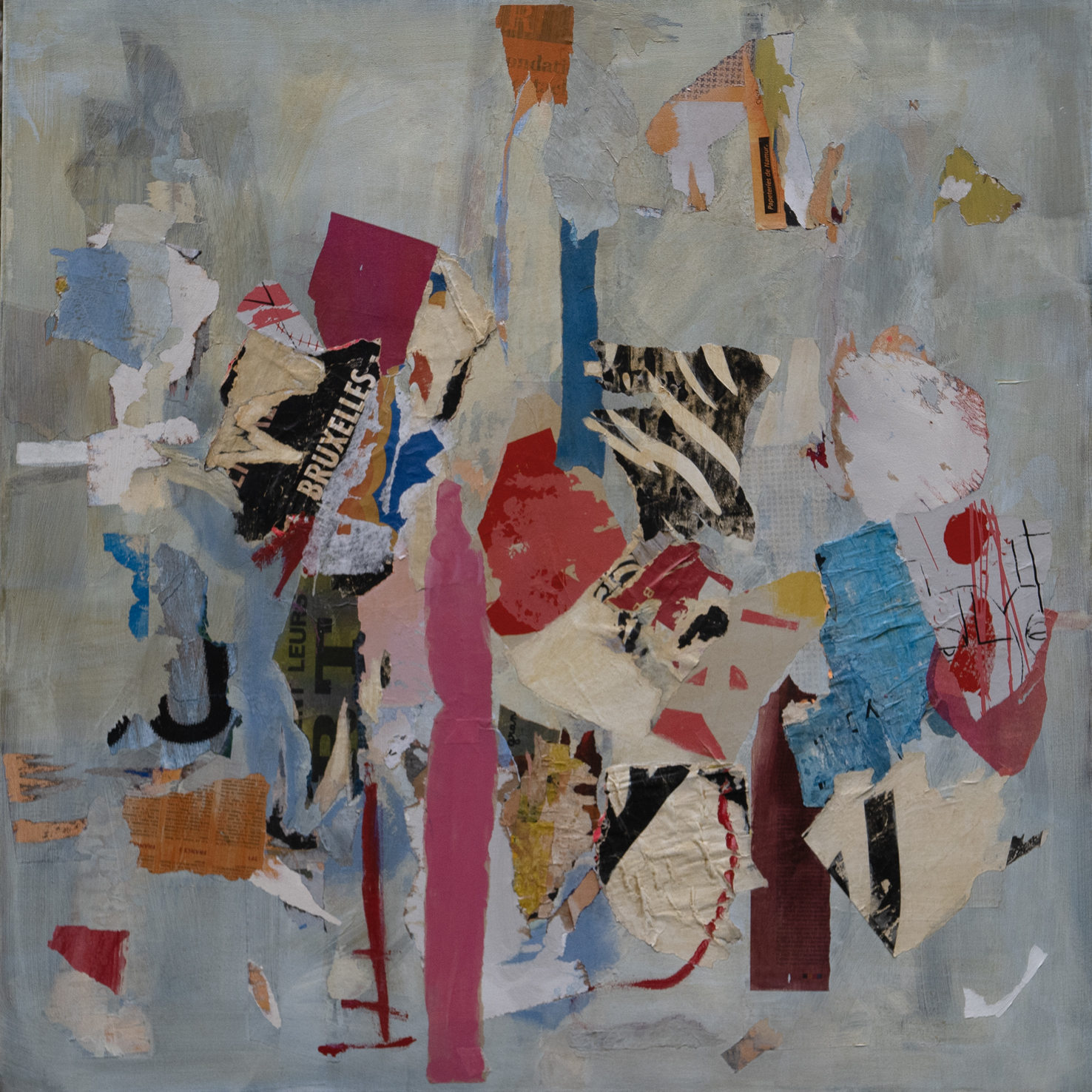 <b>#69</b><br><i>2024</i><br>Acrylique et papier collé sur toile<br>90 x 90 cm
