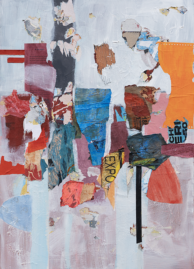 <b>#91</b><br><i>2025</i><br>Acrylique et papier collé sur toile<br>70 x 100 cm