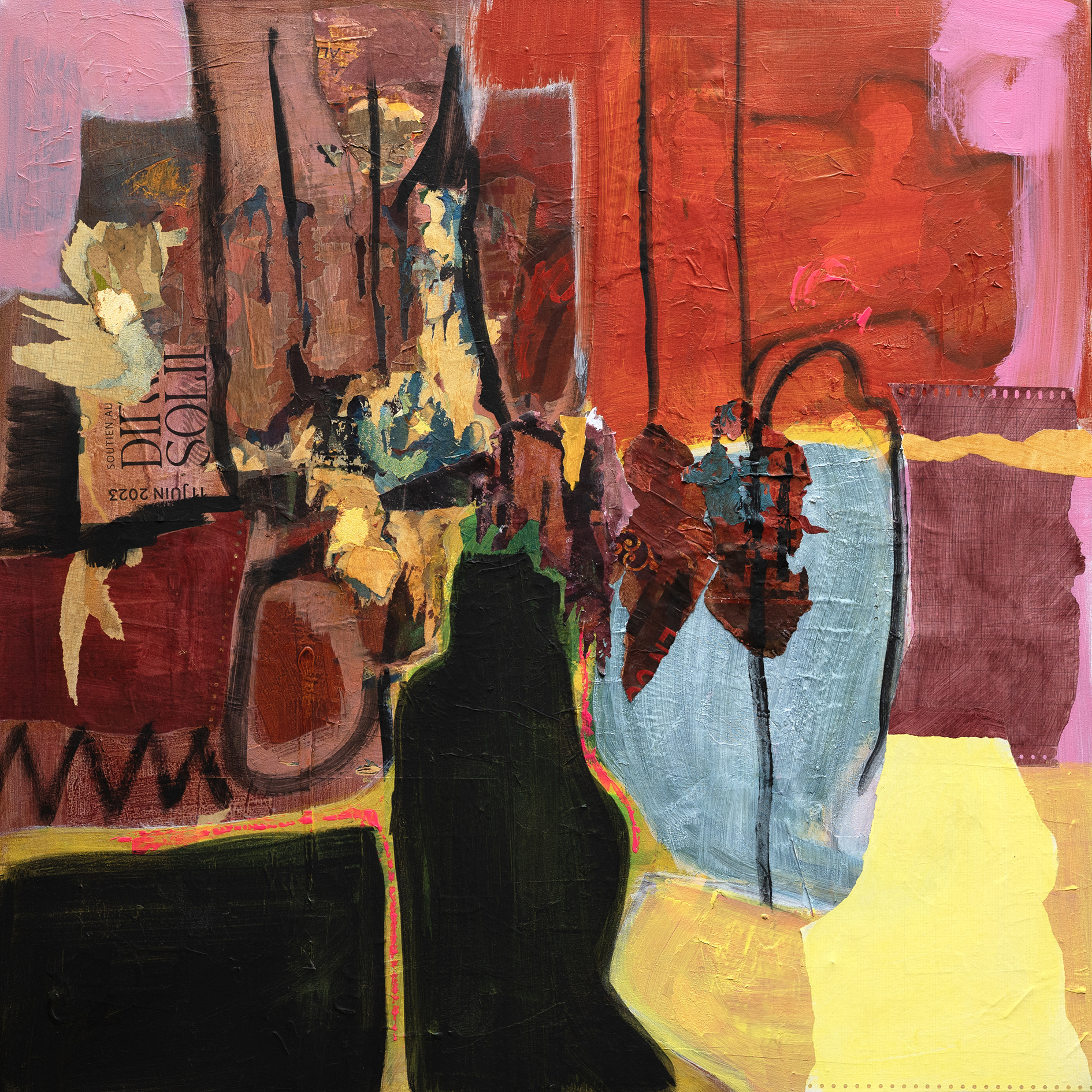 <b>#93</b><br><i>2026</i><br>Acrylique et papier collé sur toile<br>90 x 90 cm